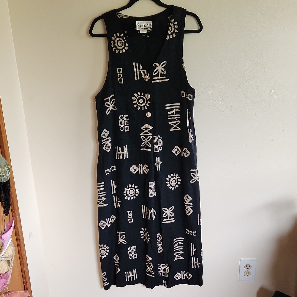 Sheri Martin New York,  Black and Cream Patterned, lightweight Midi Dress